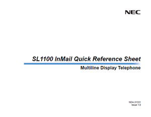 SL1100 InMail Quick Reference Sheet - Moore Enterprises Smart Communication for Small Businesses